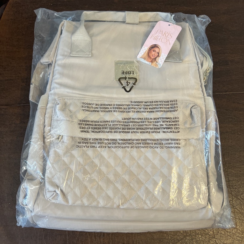 Paris Hilton Beige Quilted Backpack/ Laptop Bag Womens Double Handle Bag NWT